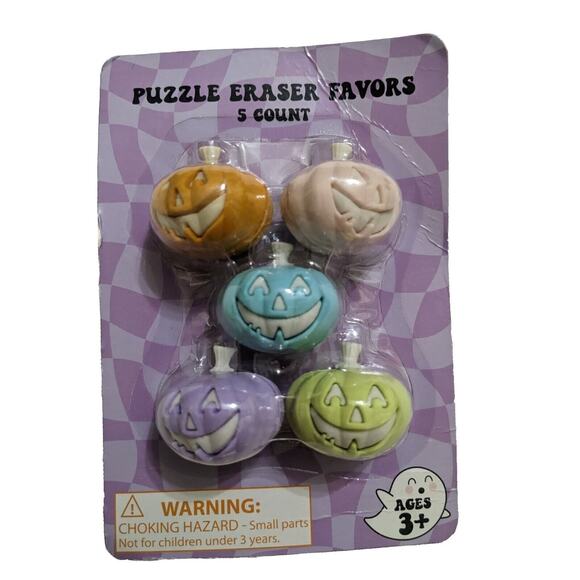 4/$20 NEW 5 pack 3D puzzle PUMPKIN erasers Halloween JACK O LANTERN - Picture 1 of 2